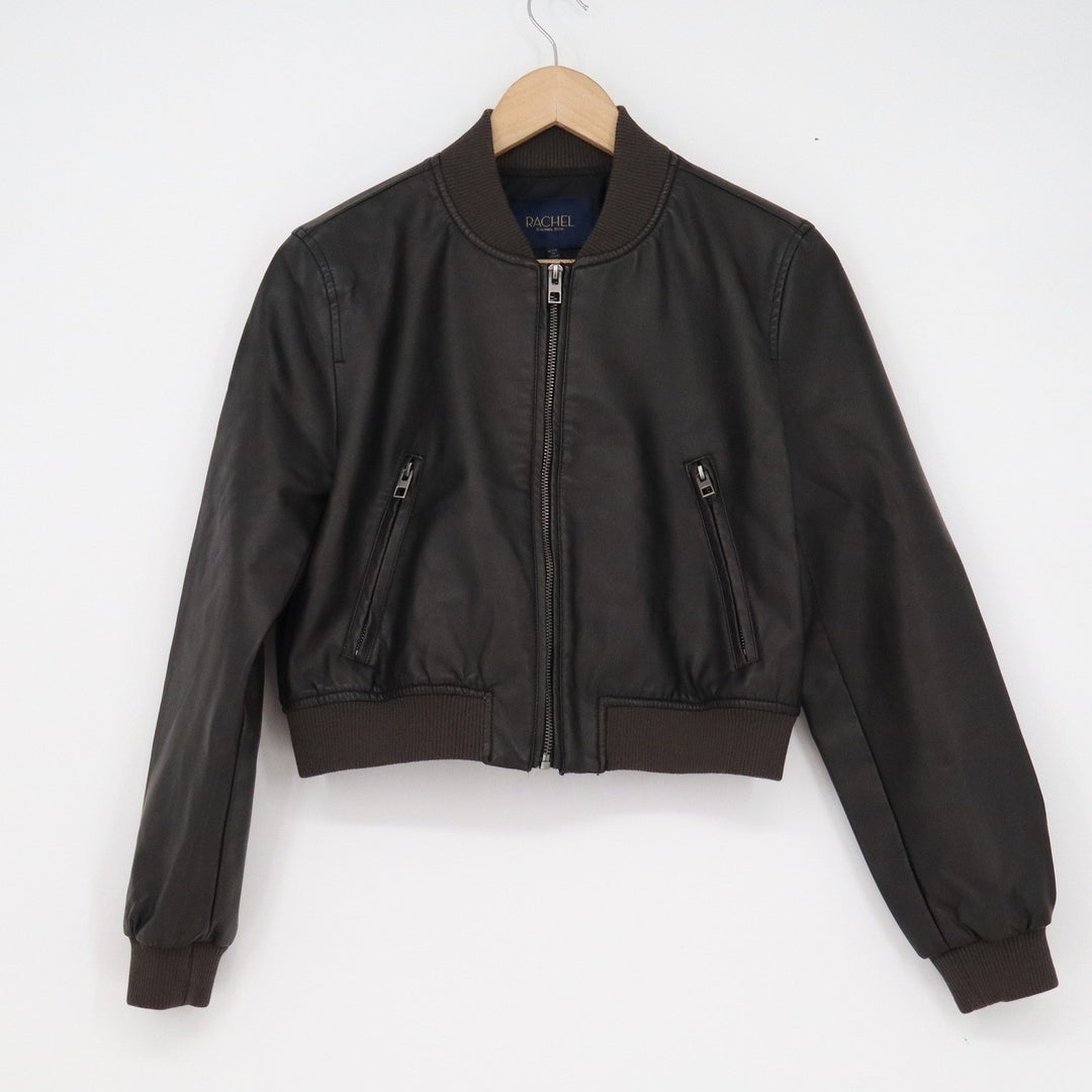 Rachel Rachel Roy Dark Brown Faux Leather Cropped Bomber Jacket XS