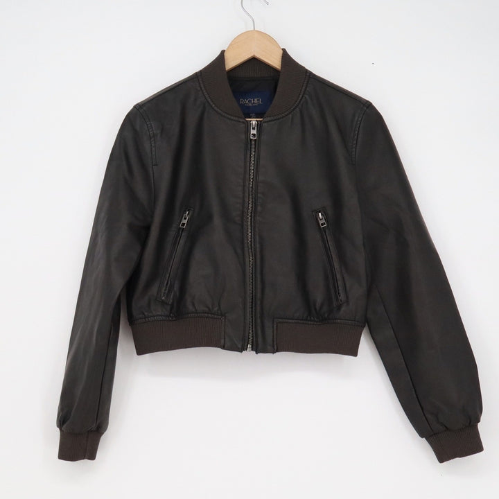 Rachel Rachel Roy Dark Brown Faux Leather Cropped Bomber Jacket XS