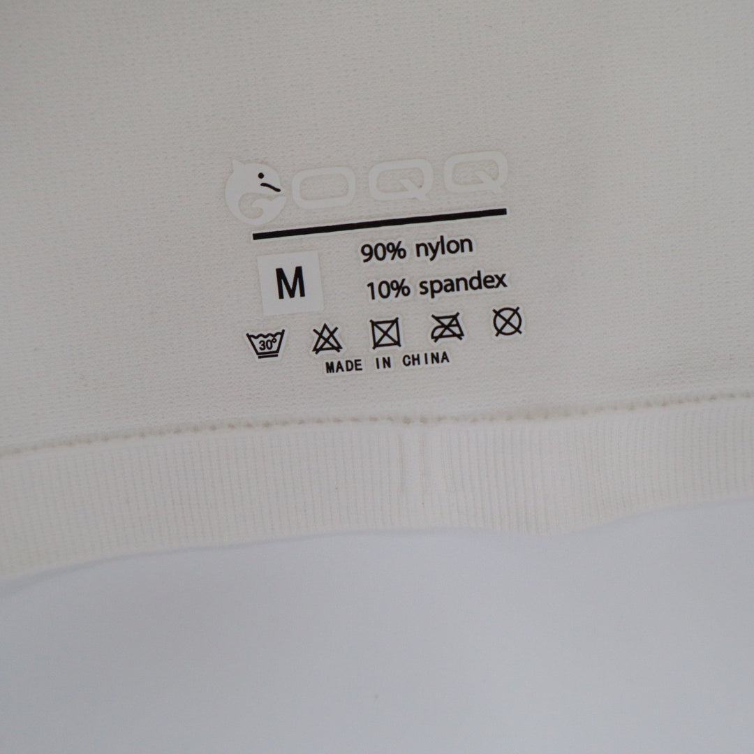 OQQ Womens Long Sleeve Crew Neck Top Cream Off White Stretch Athletic Size M