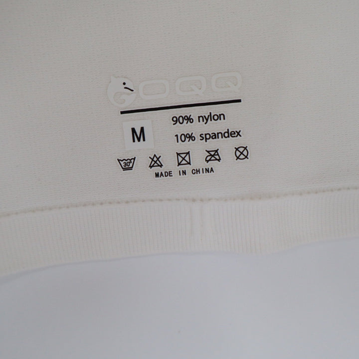 OQQ Womens Long Sleeve Crew Neck Top Cream Off White Stretch Athletic Size M