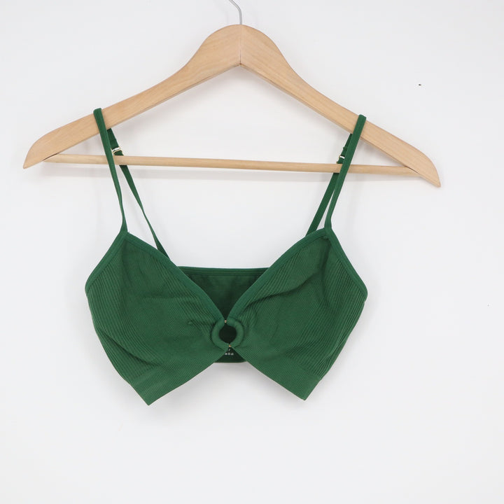 Aerie Green Ribbed O-Ring Bralette Seamless Adjustable Straps Small