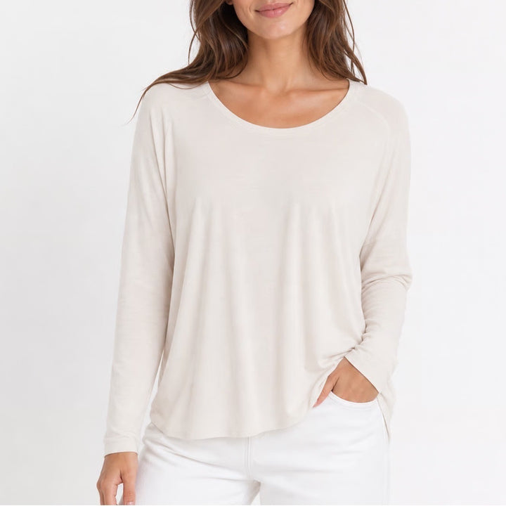ana A New Approach Cream Scoop Neck Long Sleeve Tee Shirt XL