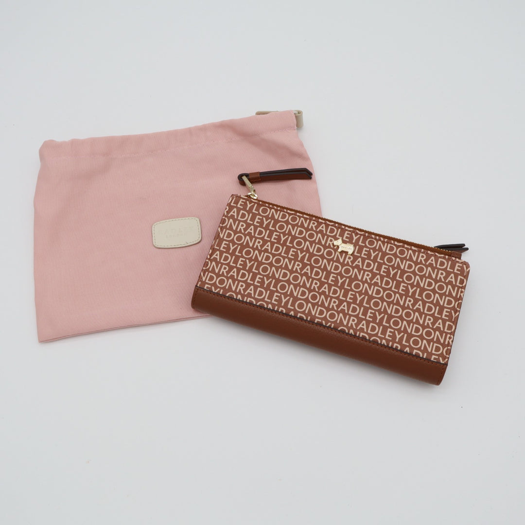 Radley London Women Brown Leather Detailing Logo Print Snap Bifold Wallet Clutch
