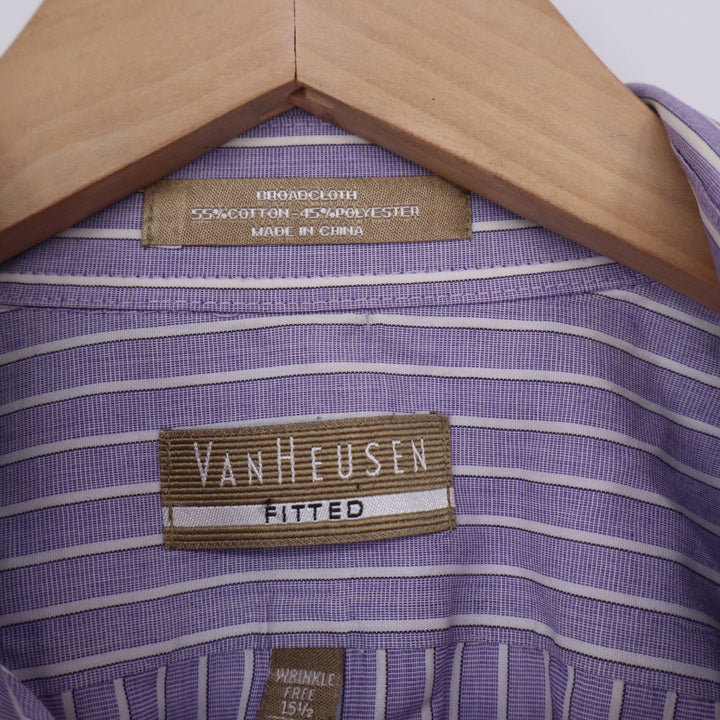 Van Heusen Mens Fitted Dress Shirt Purple White Stripe Wrinkle Free 15.5 34/35 M