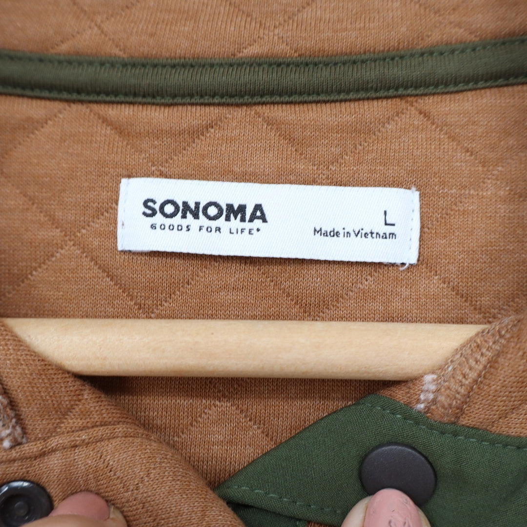 Sonoma Goods For Life Mens Quilted Mock Neck Snap Pullover Brown Large