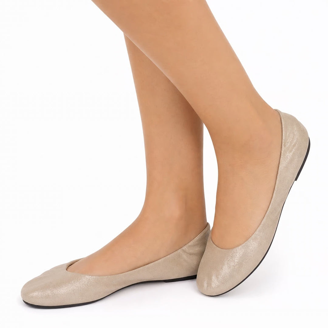 Champagne Gold Metallic Shimmer Ballet Flats Round Toe Slip On Womens Size 10