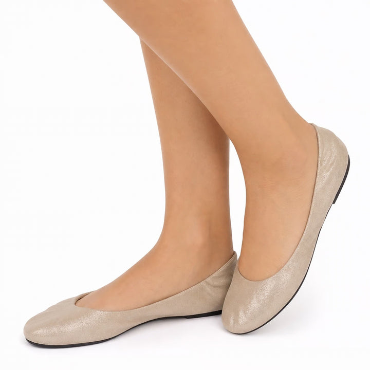 Champagne Gold Metallic Shimmer Ballet Flats Round Toe Slip On Womens Size 10