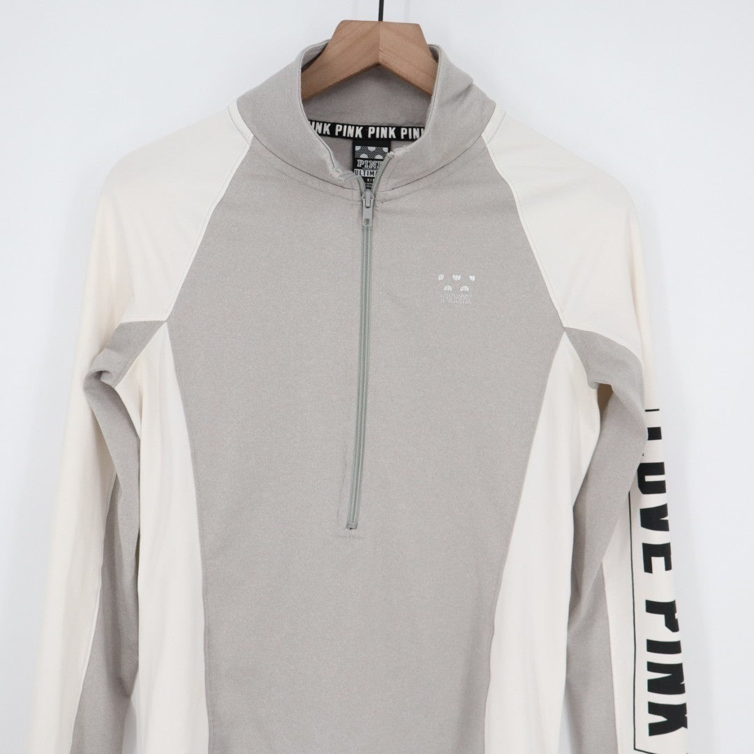 Pink Victoria's Secret Ultimate Jacket Womens Small Gray Beige Stretch Half Zip