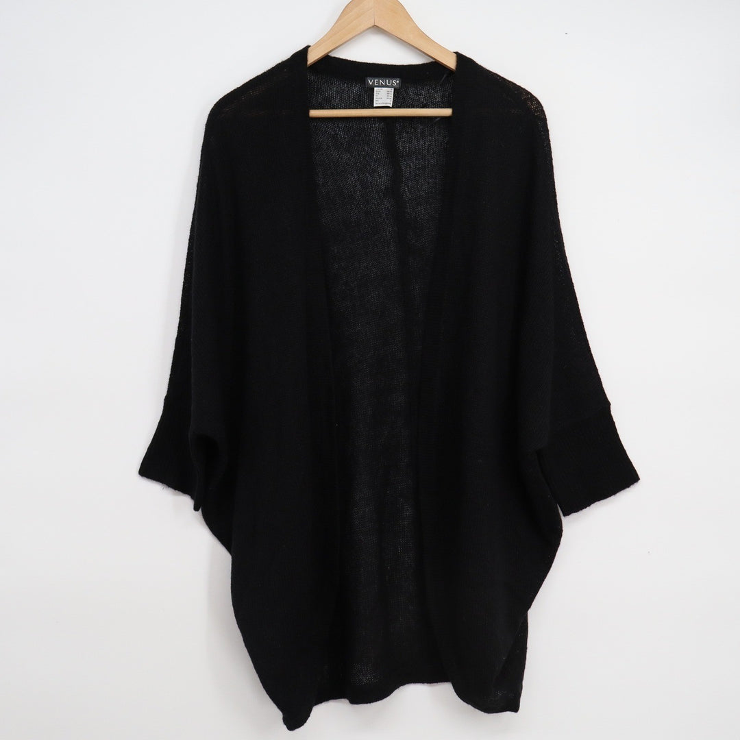 Venus Black Open Front Batwing Cardigan Sweater Small Lightweight Knit