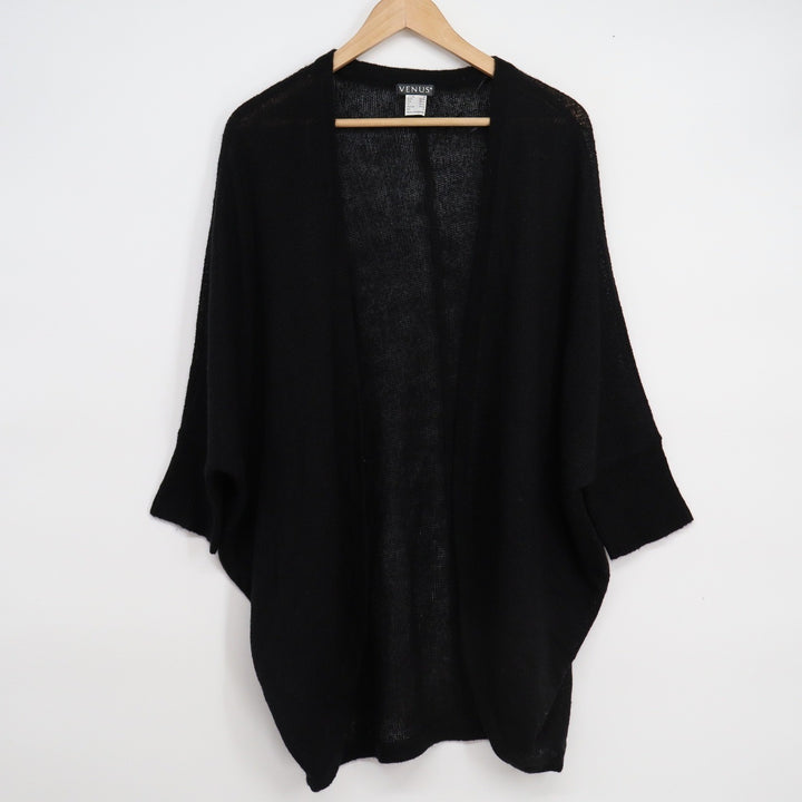 Venus Black Open Front Batwing Cardigan Sweater Small Lightweight Knit