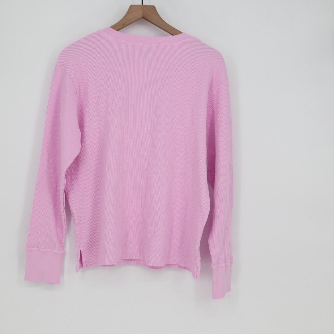 American Giant Thermal T-Shirt Womens Medium Pink Cotton Waffle Knit Henley Neck