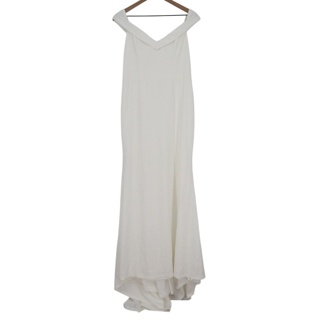 Lulus Arienne Dress Womens XL White Stretch Off-the-Shoulder Mermaid Back Zip