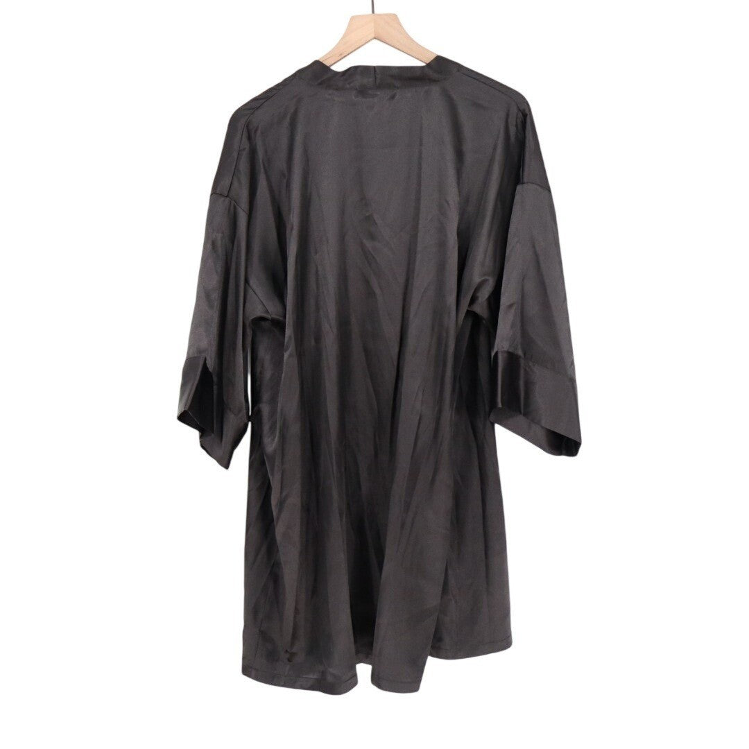 Linea Donatella Wrap Robe Lingerie Womens L/XL Black Satin 3/4 Sleeve Sleepwear