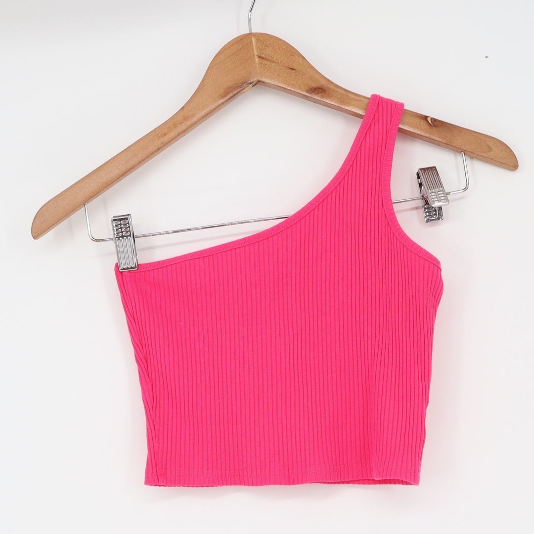 Unbranded Crop Top Womens S One Shoulder Ribbed Hot Pink Asymmetrical Excellent