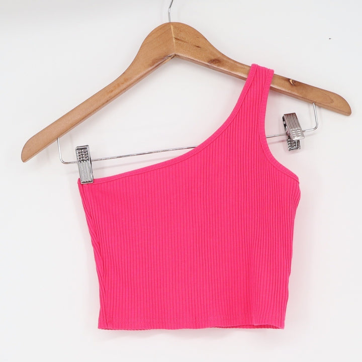 Unbranded Crop Top Womens S One Shoulder Ribbed Hot Pink Asymmetrical Excellent