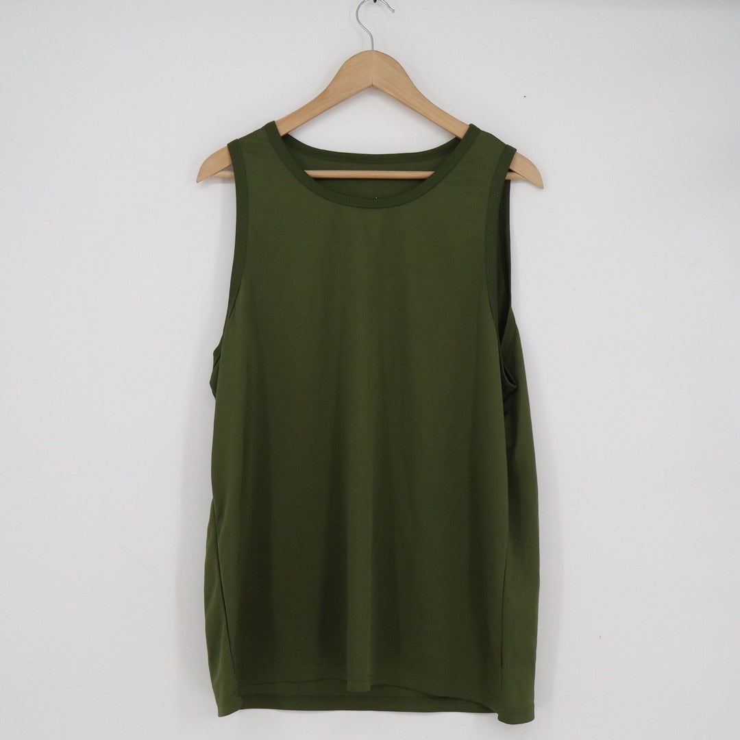 Mens Olive Green Performance Athletic Tank Top Sleeveless Shirt Size L
