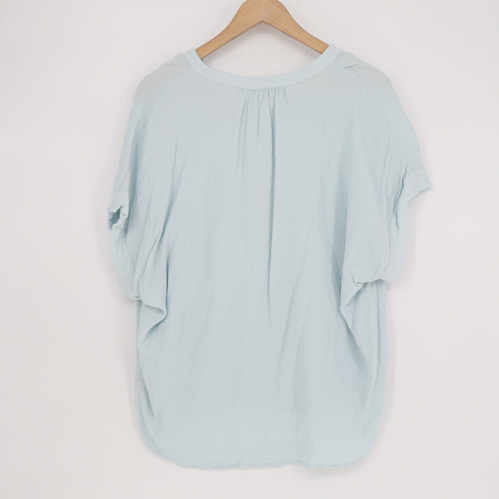 Point Sur J.Crew Womens XL Blue Viscose Henley Short Sleeve Blouse Relaxed Top