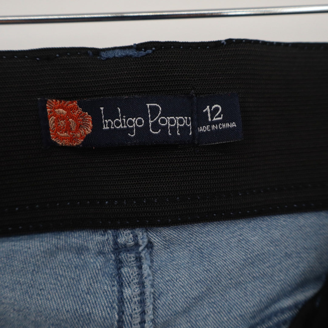 Indigo Poppy Womens Flare Leg Jeans Medium Wash Blue Stretch Size 12