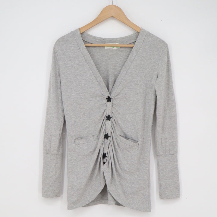 Dream Out Loud Selena Gomez Gray Ruched Star Button Cardigan Sweater Small