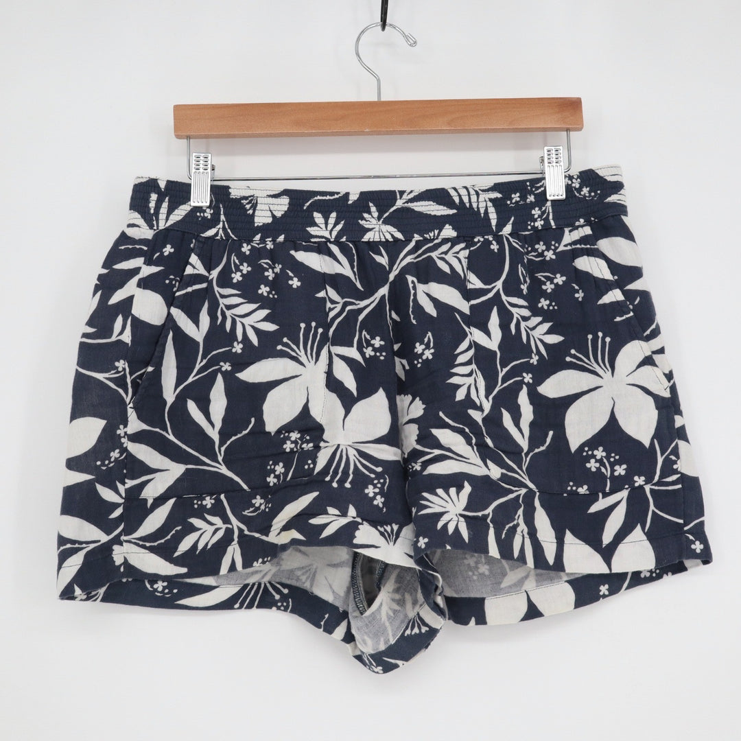 Loft Outlet Navy Blue White Floral Cotton Pull On Shorts Womens Large JKC 203