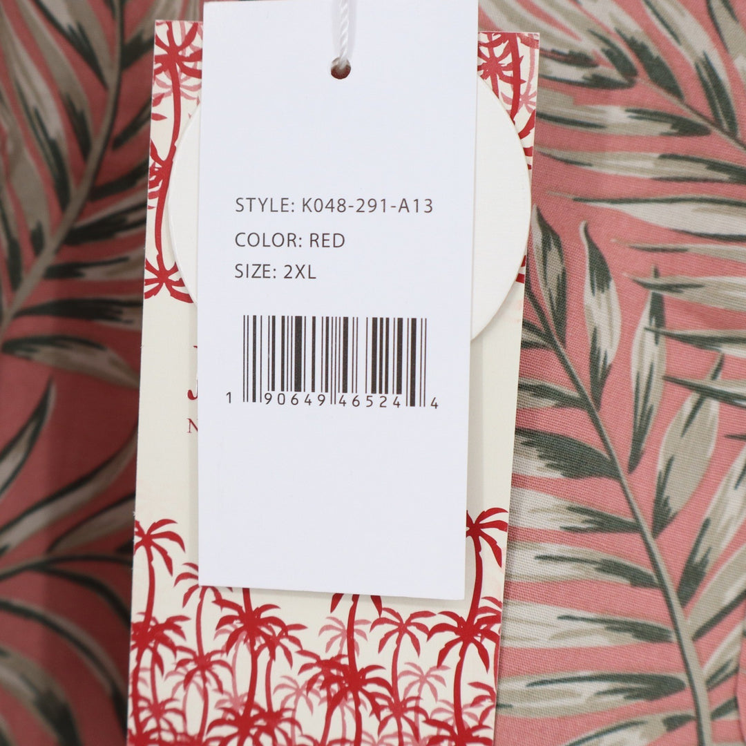 Jachs NY Mens 2XL Red Tropical Palm Leaf Print Short Sleeve Button Down Shirt