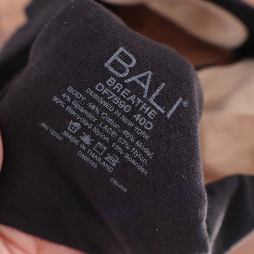 Bali Breathe T-Shirt Bra Womens 40D Almond Black Stretch Lace Detail Underwire