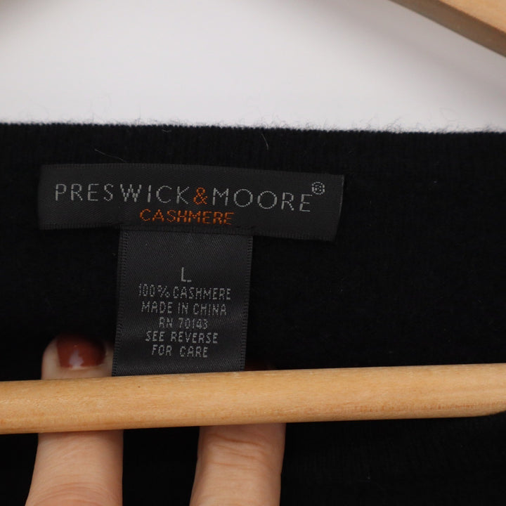 Preswick & Moore Cashmere Sweater Womens Large Black Crew Neck Long Sleeve Knit