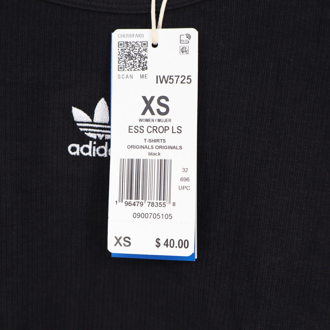 Adidas Originals Womens ESS CROP LS Black Ribbed Long Sleeve Crop Top XS