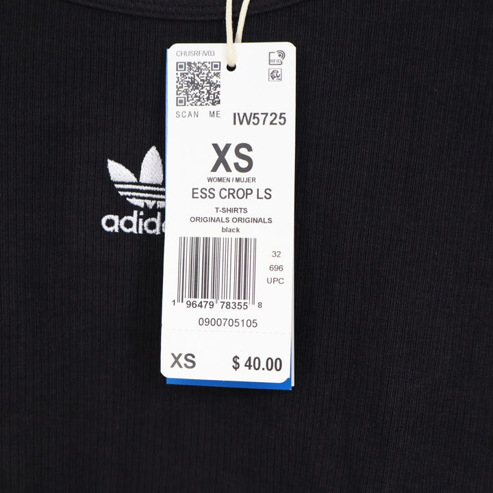 Adidas Originals Womens ESS CROP LS Black Ribbed Long Sleeve Crop Top XS
