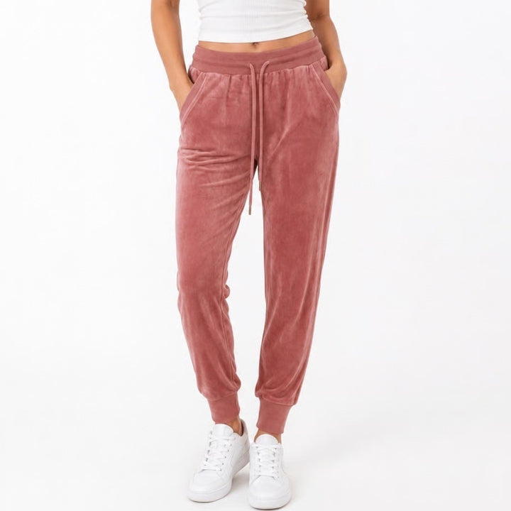 Felina Womens Velour Jogger Pants Dusty Rose Pink Small Athleisure Lounge