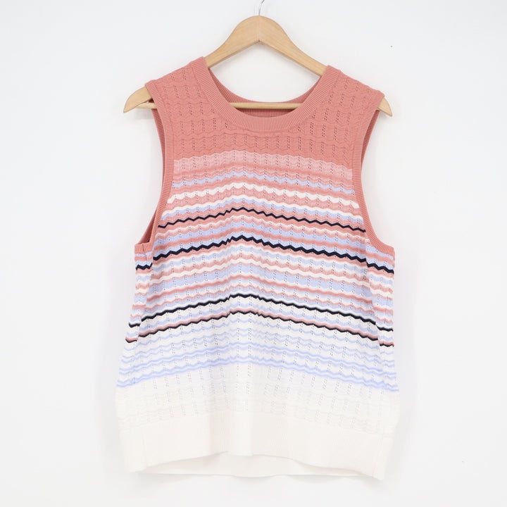Liz Claiborne Womens XL Pink Blue Chevron Striped Pointelle Knit Sweater Vest