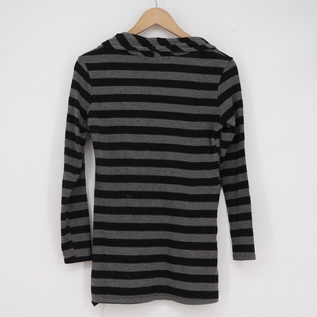 Julies Closet Striped Cowl Neck Tunic Top with Studded Belt Gray Black Large