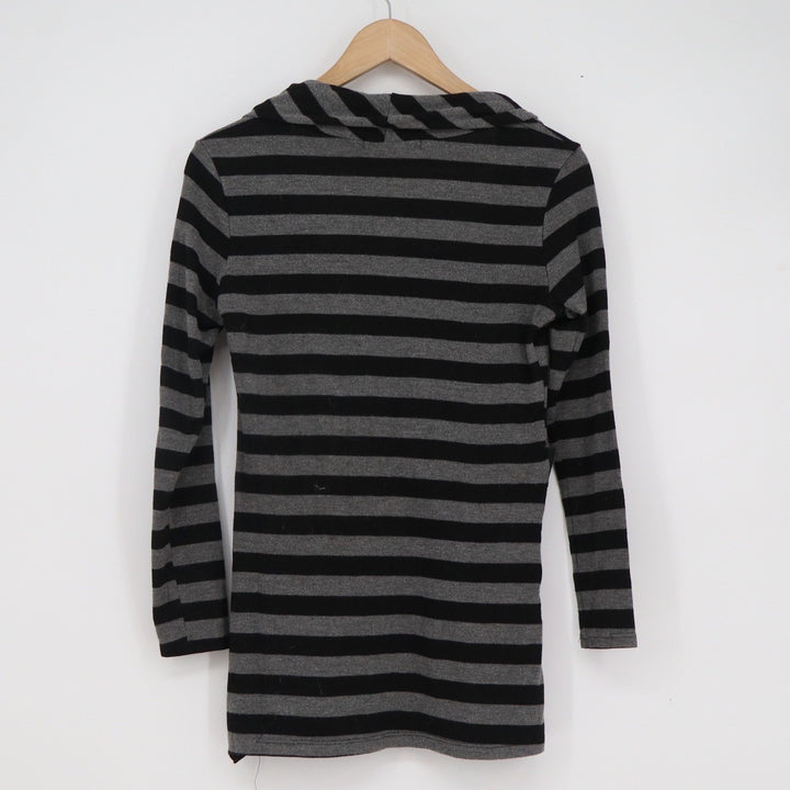 Julies Closet Striped Cowl Neck Tunic Top with Studded Belt Gray Black Large