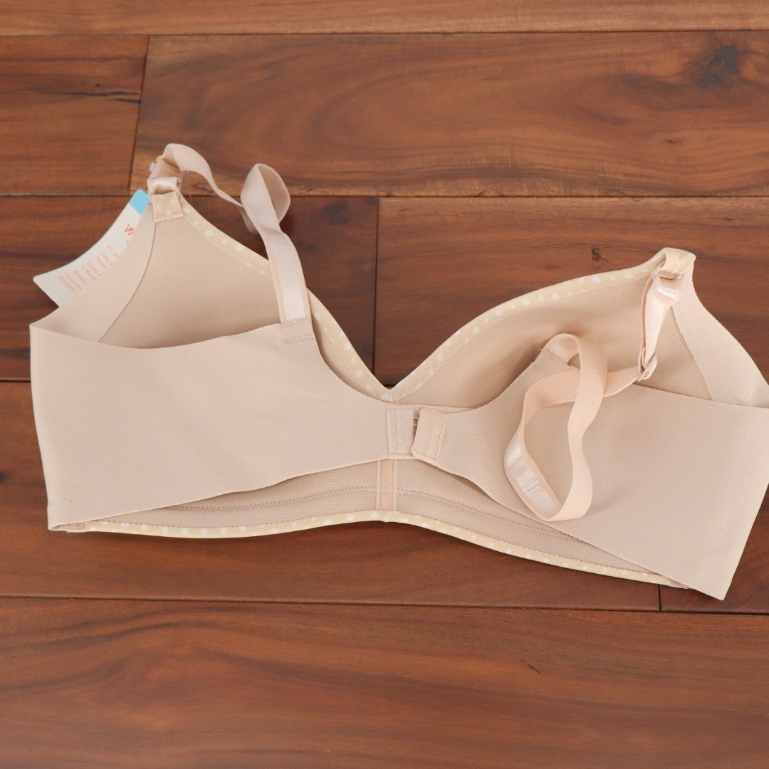 Warners Blissful Benefits Side Smoothing Bra Womens 36C Beige Polka Dot Wirefree