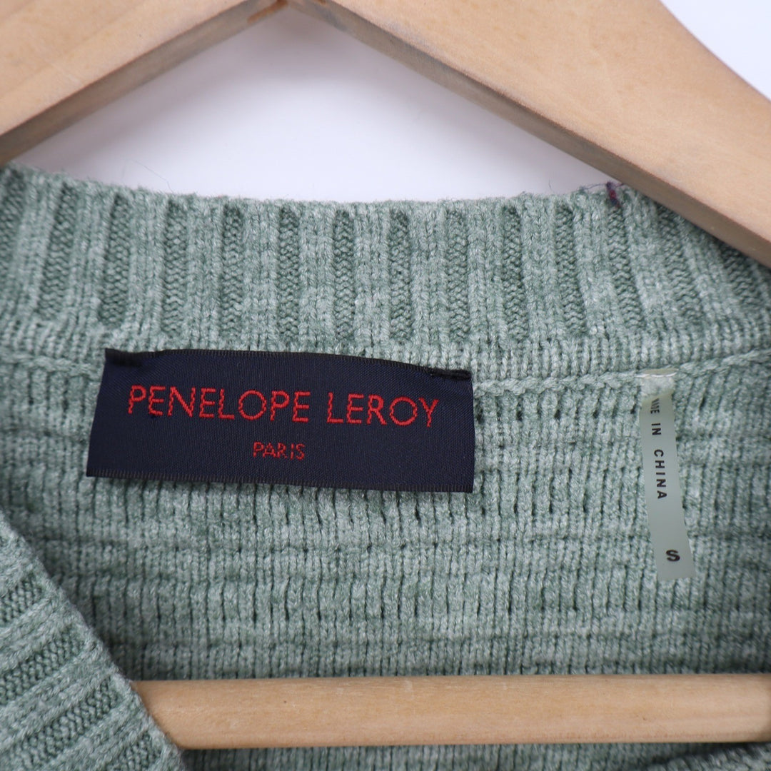 Penelope Leroy Paris Womens Sage Green Textured Knit Crew Neck Sweater Size S