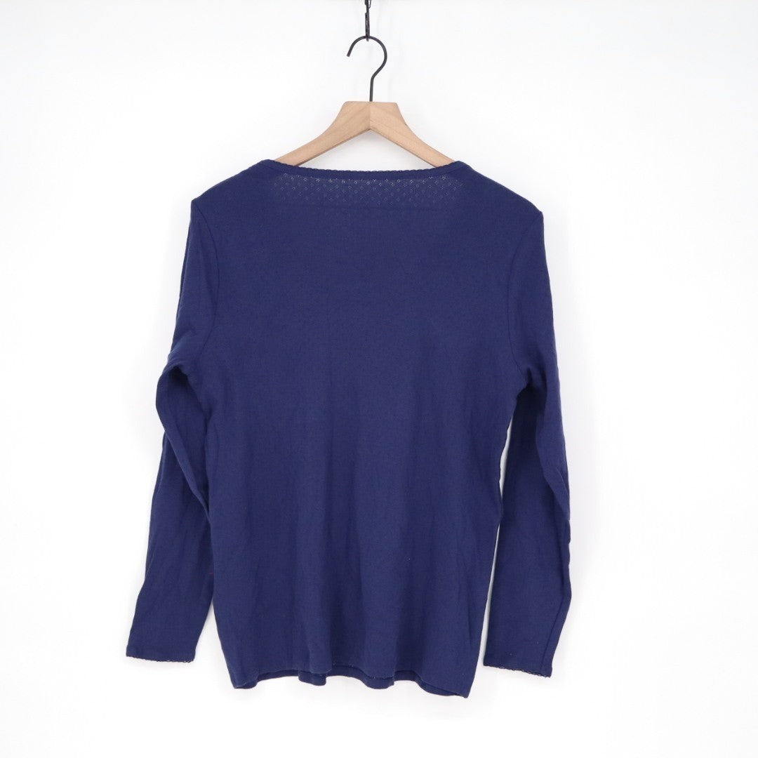 Charter Club T-Shirt Womens Large Navy Cotton Round Neck Long Sleeve Pullover