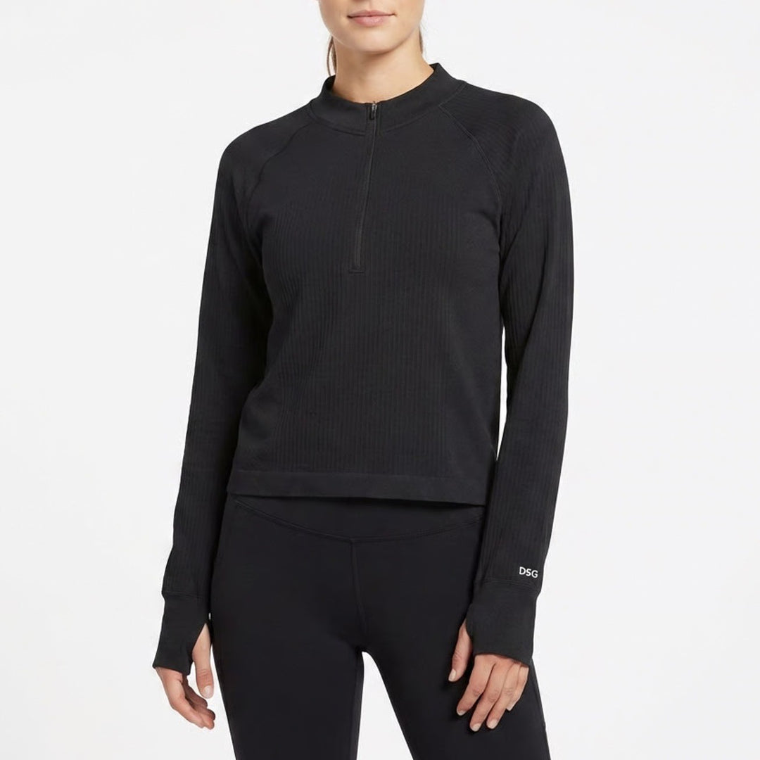 DSG Womens Black Quarter Zip Long Sleeve Seamless Cropped Pullover Top XXL 8502
