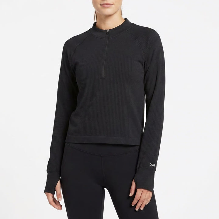 DSG Womens Black Quarter Zip Long Sleeve Seamless Cropped Pullover Top XXL 8502