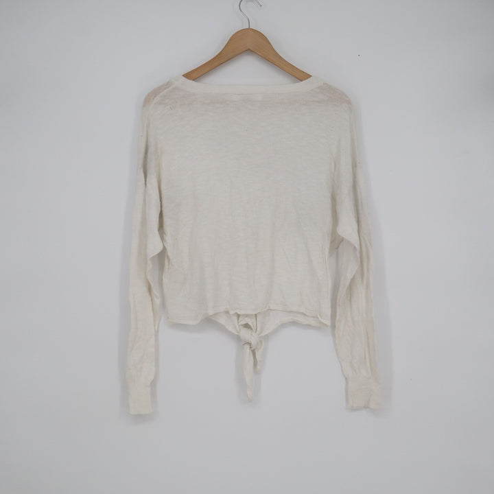 Love Tree Womens White Front Tie Long Sleeve Knit Sweater Size M