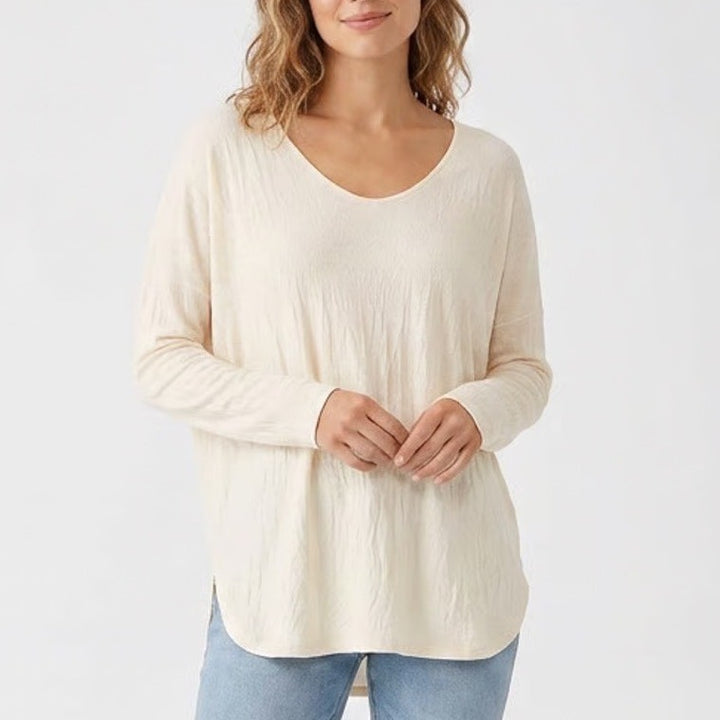 Old Navy Luxe Cream V-Neck Long Sleeve Relaxed Tunic Top Womens Large
