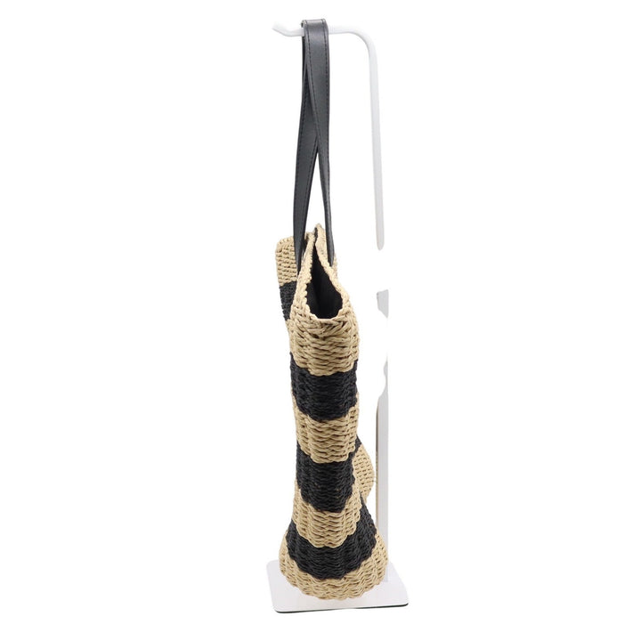 Gap Striped Straw Tote Bag Black Beige Woven Paper Beach Shoulder Bag