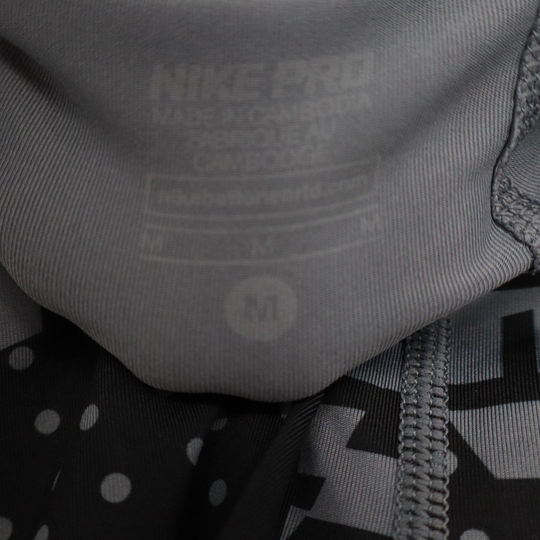 Nike Pro Dri-FIT Grey Black Geometric Patchwork Cropped Leggings Womens Medium