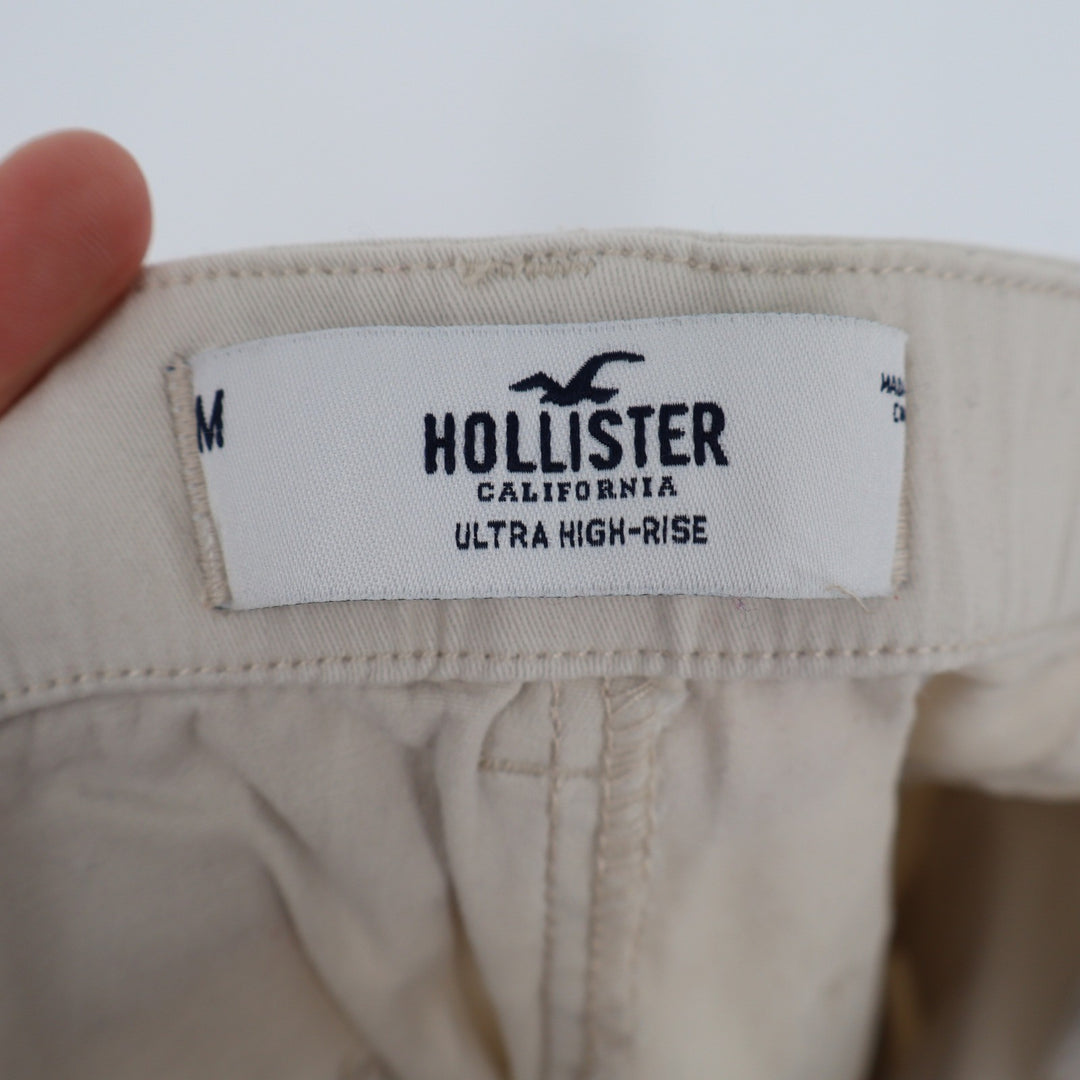 Hollister Ultra High-Rise Cargo Pants Cream Beige Straight Leg Raw Hem Medium