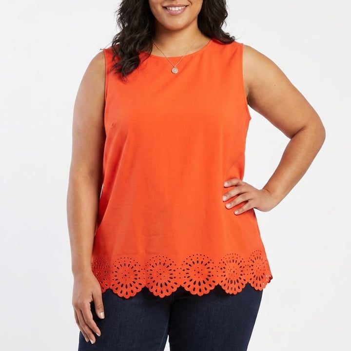 Liz Claiborne Woman 2X Orange Sleeveless Eyelet Scalloped Hem Blouse Top