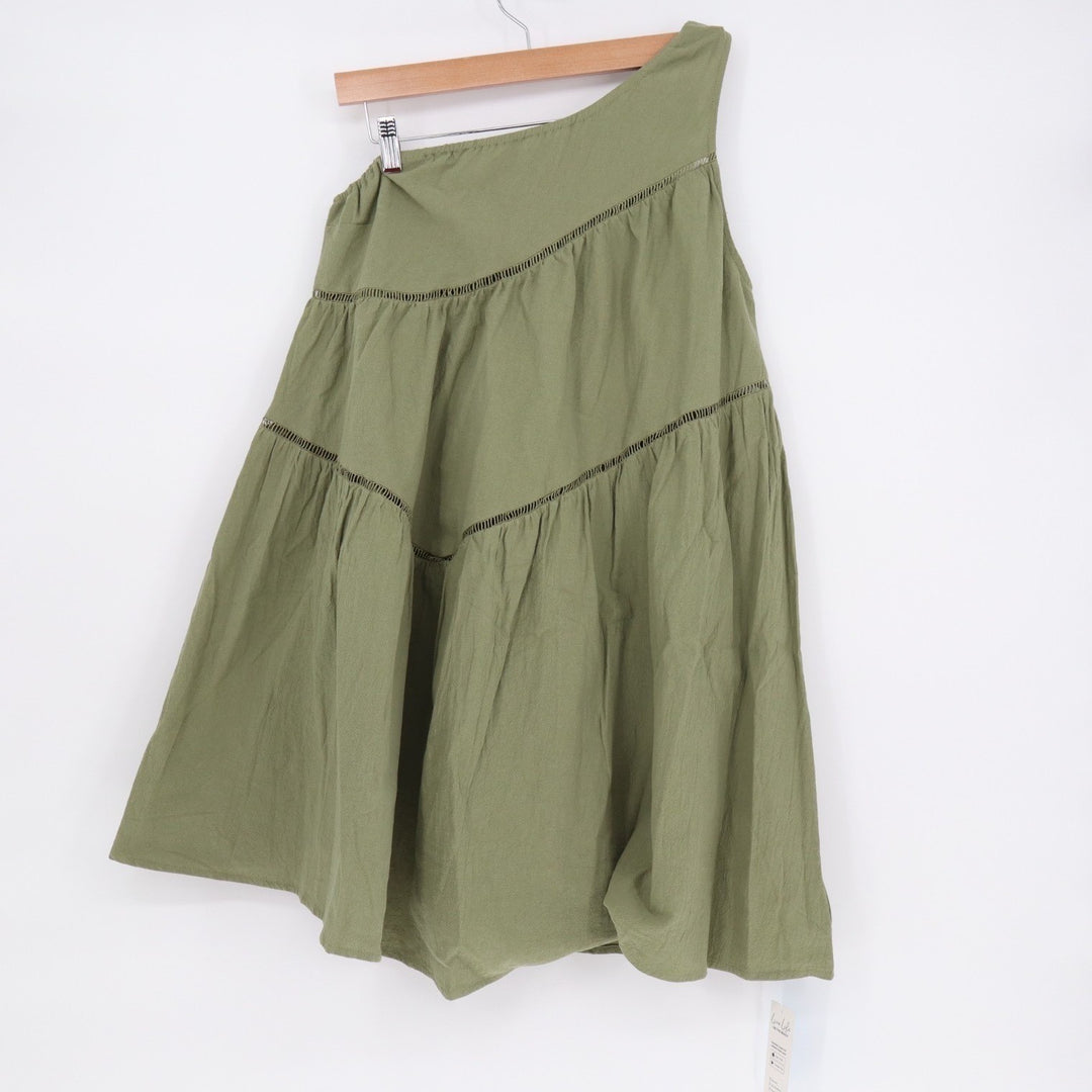 Cupshe Mini Dress Womens Small Olive Green Cotton Asymmetrical One-Shoulder