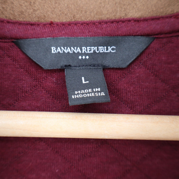 Banana Republic Mens Large Burgundy Quilted Diamond Quarter Zip Pullover Sweater