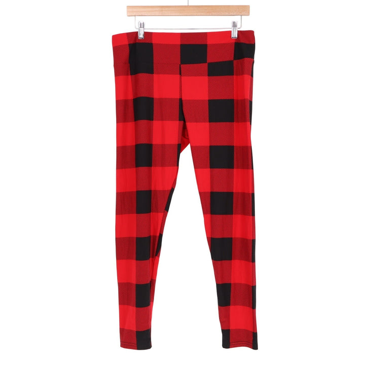 No Boundaries Ankle Leggings Womens 2XL/1X Red Black Buffalo Check Stretch Yoga