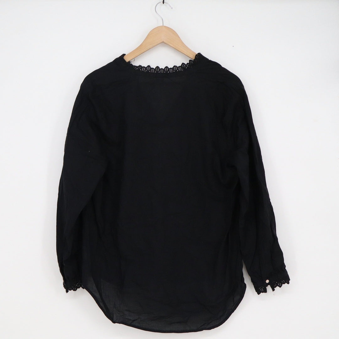 Old Navy Womens Black Eyelet Lace Trim Button Front Cotton Blouse Top Large