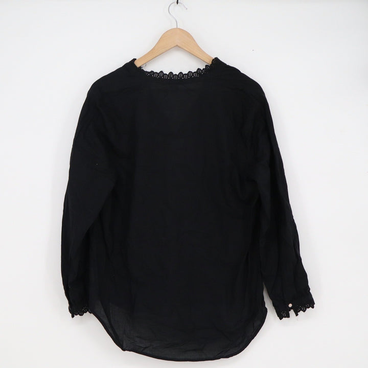Old Navy Womens Black Eyelet Lace Trim Button Front Cotton Blouse Top Large
