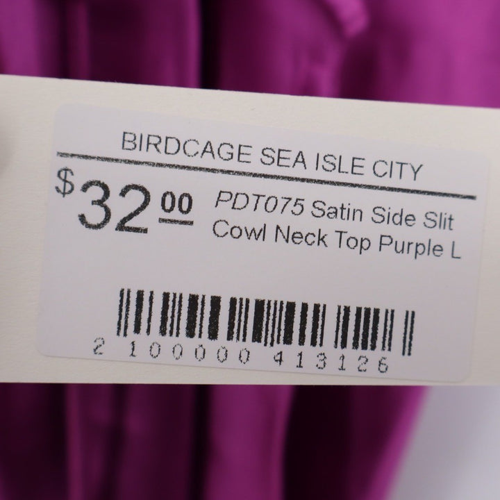 Pretty Garbage Purple Satin Side Slit Cowl Neck Cami Top Size L